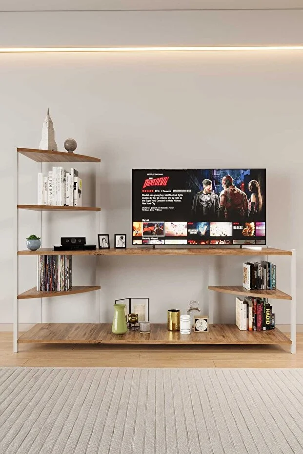 TV Ünitesi Ahşap Raflı 5 Katlı Televizyon Sehpası TV Standı